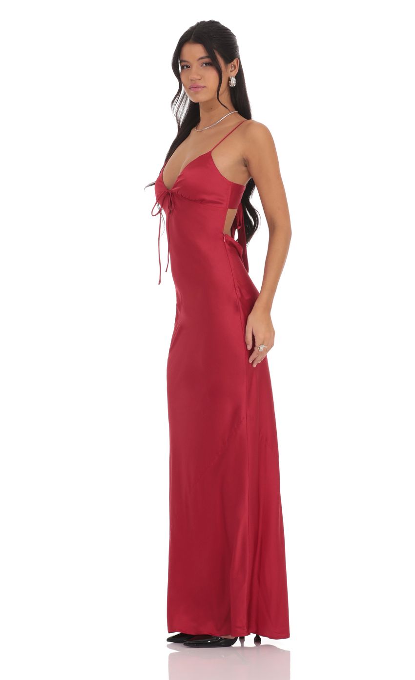 Lucy In The Sky Satin Back Tie Maxi Dress in Red