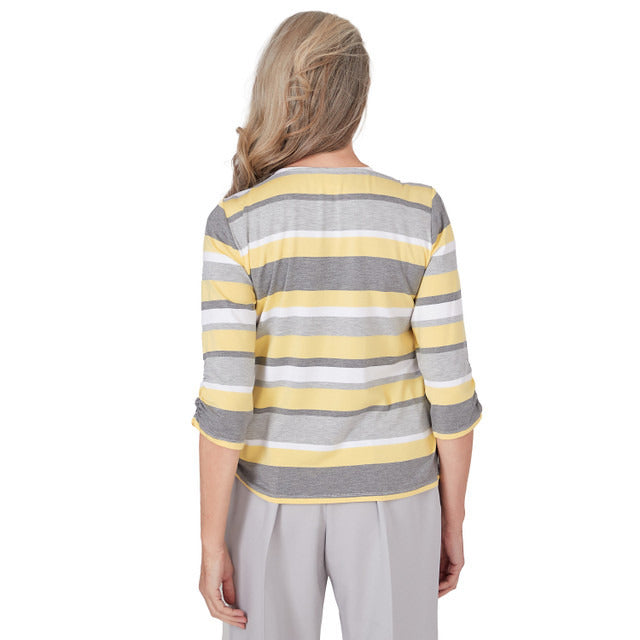 Alfred Dunner Women's Striped Top With Side Ruching