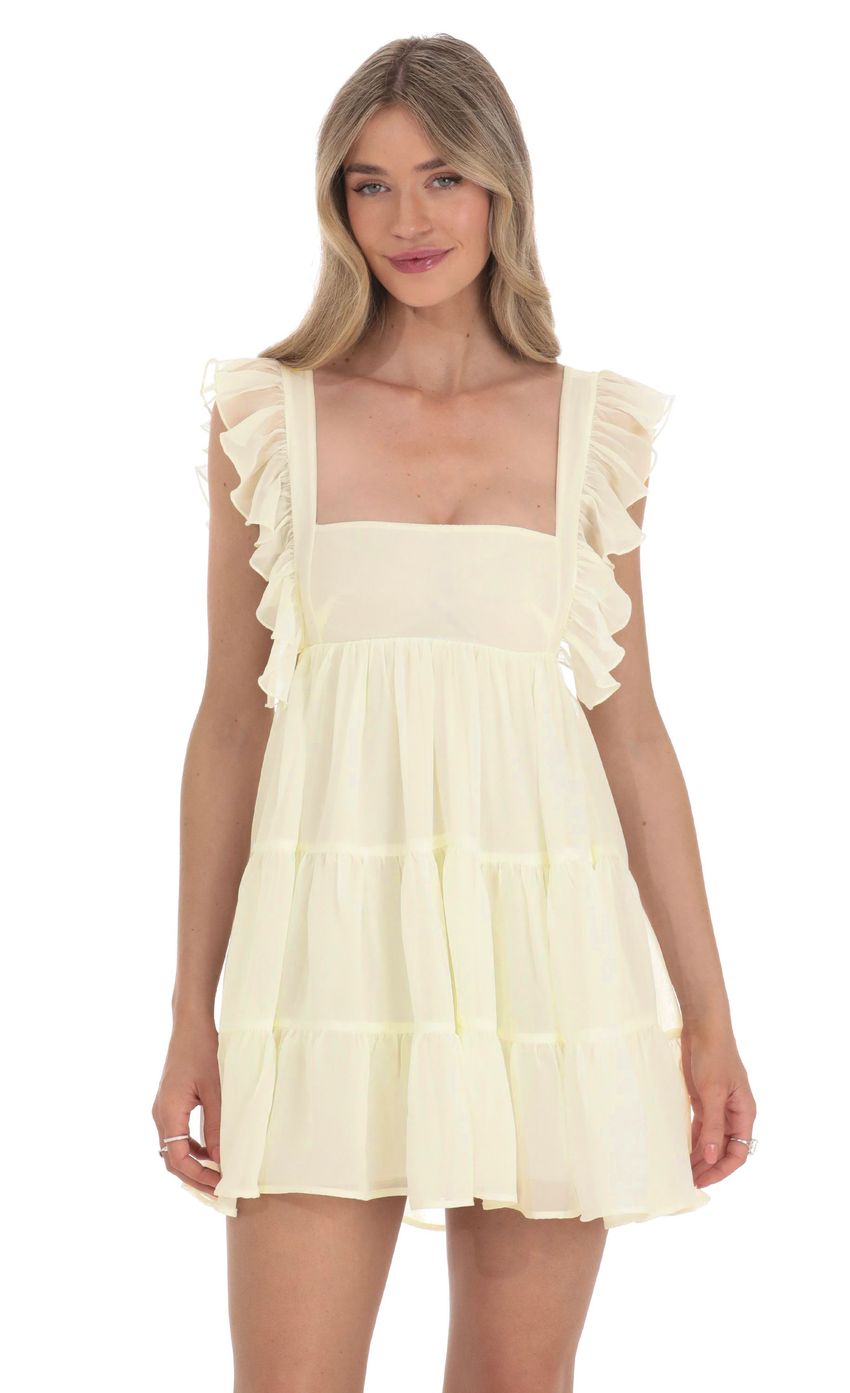 Lucy In The Sky Ruffle Strap Babydoll Ruffle Dress in Ivory