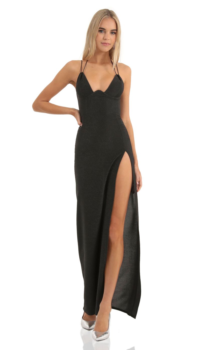 Lucy In The Sky Knit Corset Maxi Dress in Black