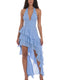 Lucy in the Sky Asymmetrical Ruffle Maxi Dress in Blue