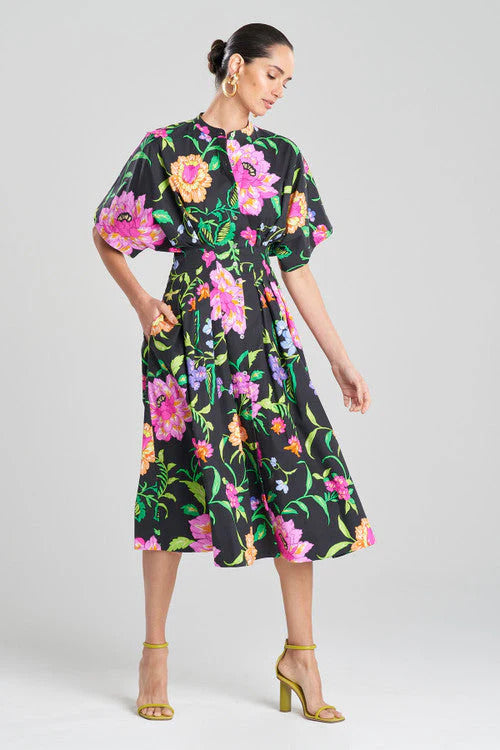 Natori Junko Cotton Poplin Mandarin Dress