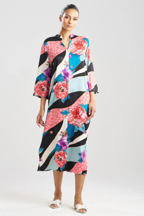 Natori Floral Tapestry Satin Caftan