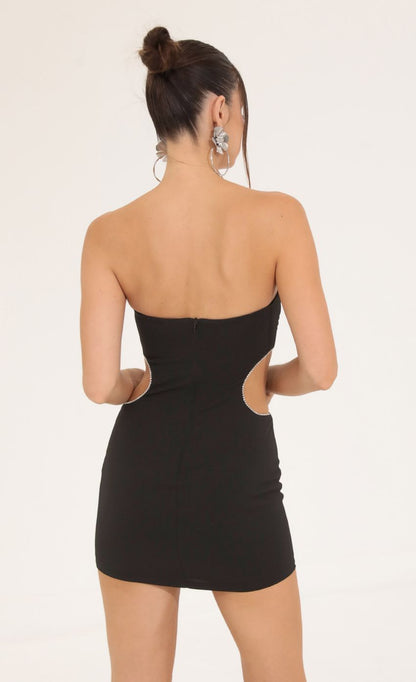 Lucy In The Sky Rhinestone Cutout Dress in Black