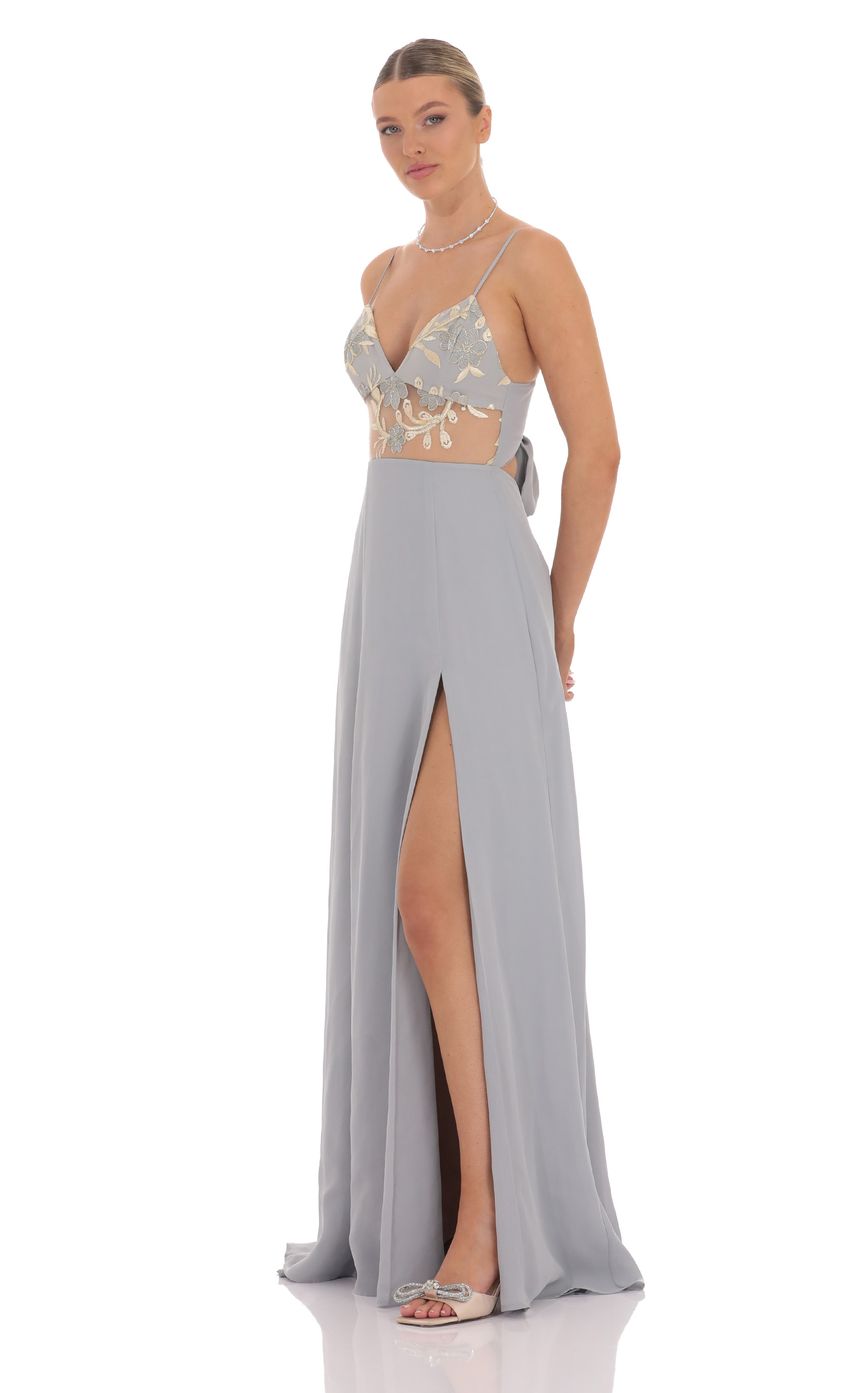 Lucy In The Sky Embroidered Floral Cutout Maxi Dress in Grey