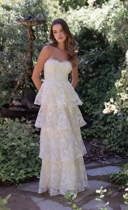 Lucy In The Sky Floral Smocked Ruffle Maxi Dress in Cream