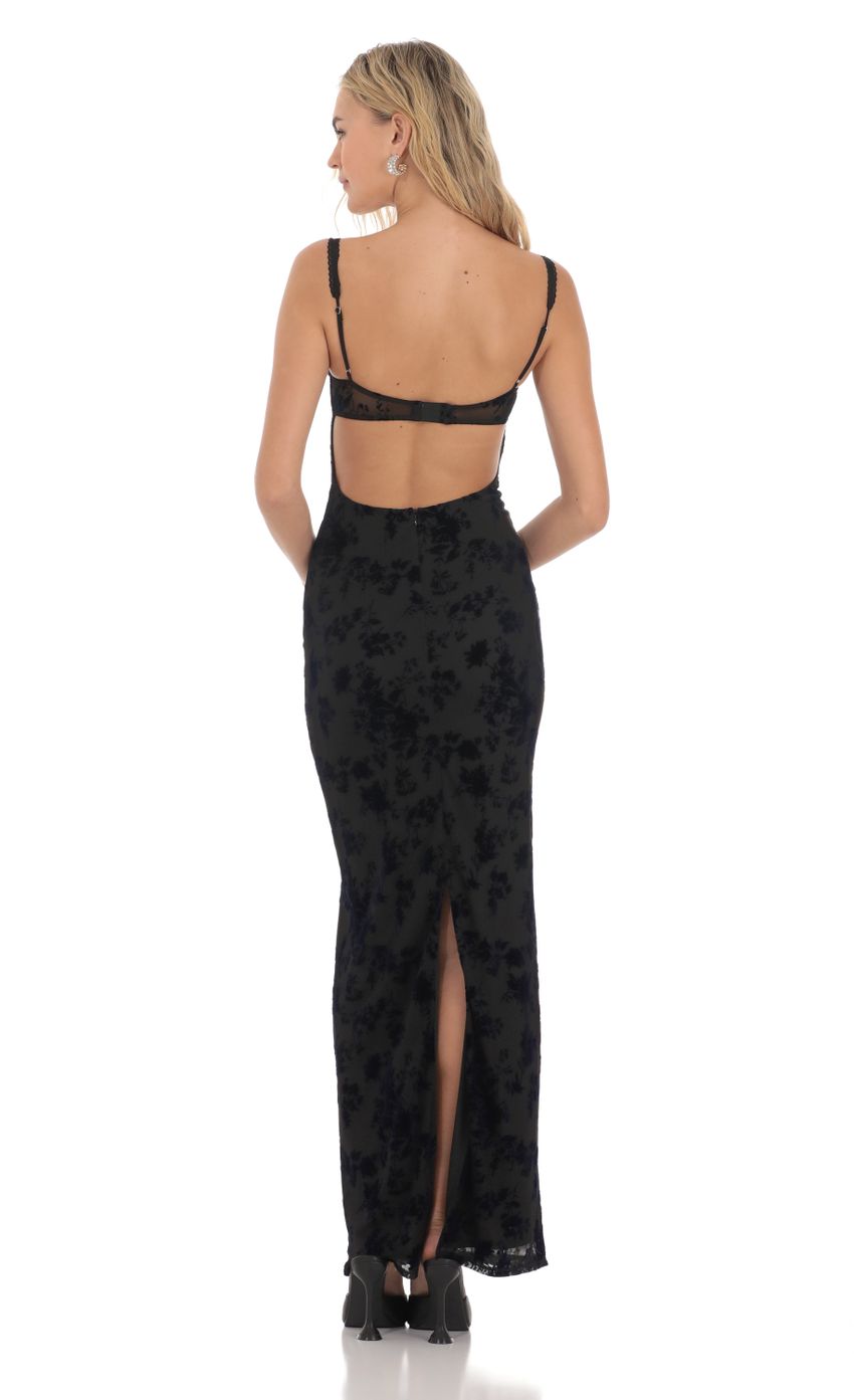 Lucy In The Sky Mesh Velvet Floral Maxi Dress in Black