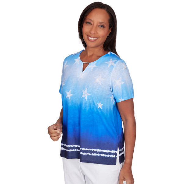 Alfred Dunner Women's Tie Dye Stars Short Sleeve Tops