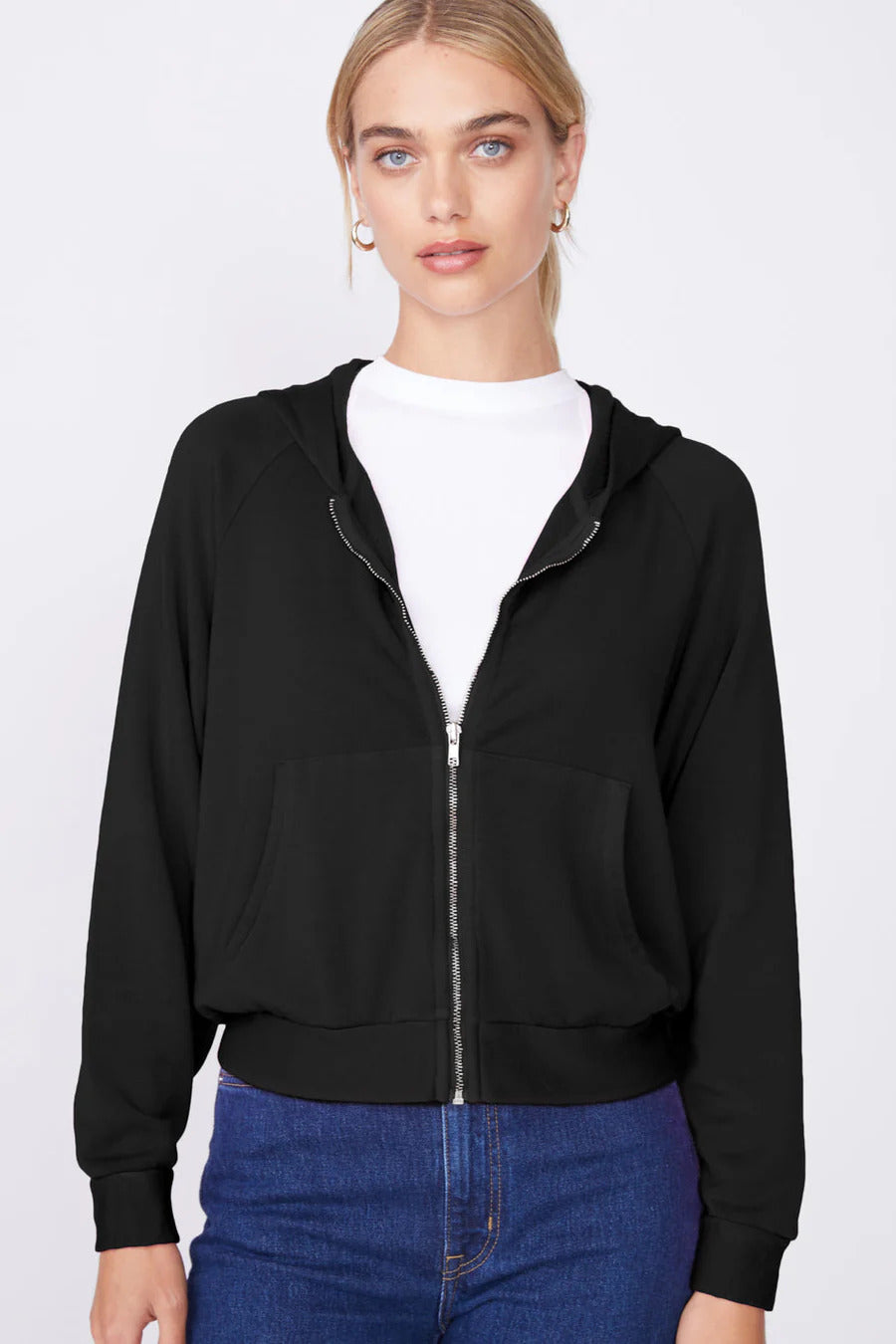 BAILEY/44 Women's Stateside Softest Fleece Cropped Zip-Up Hoodie in Black