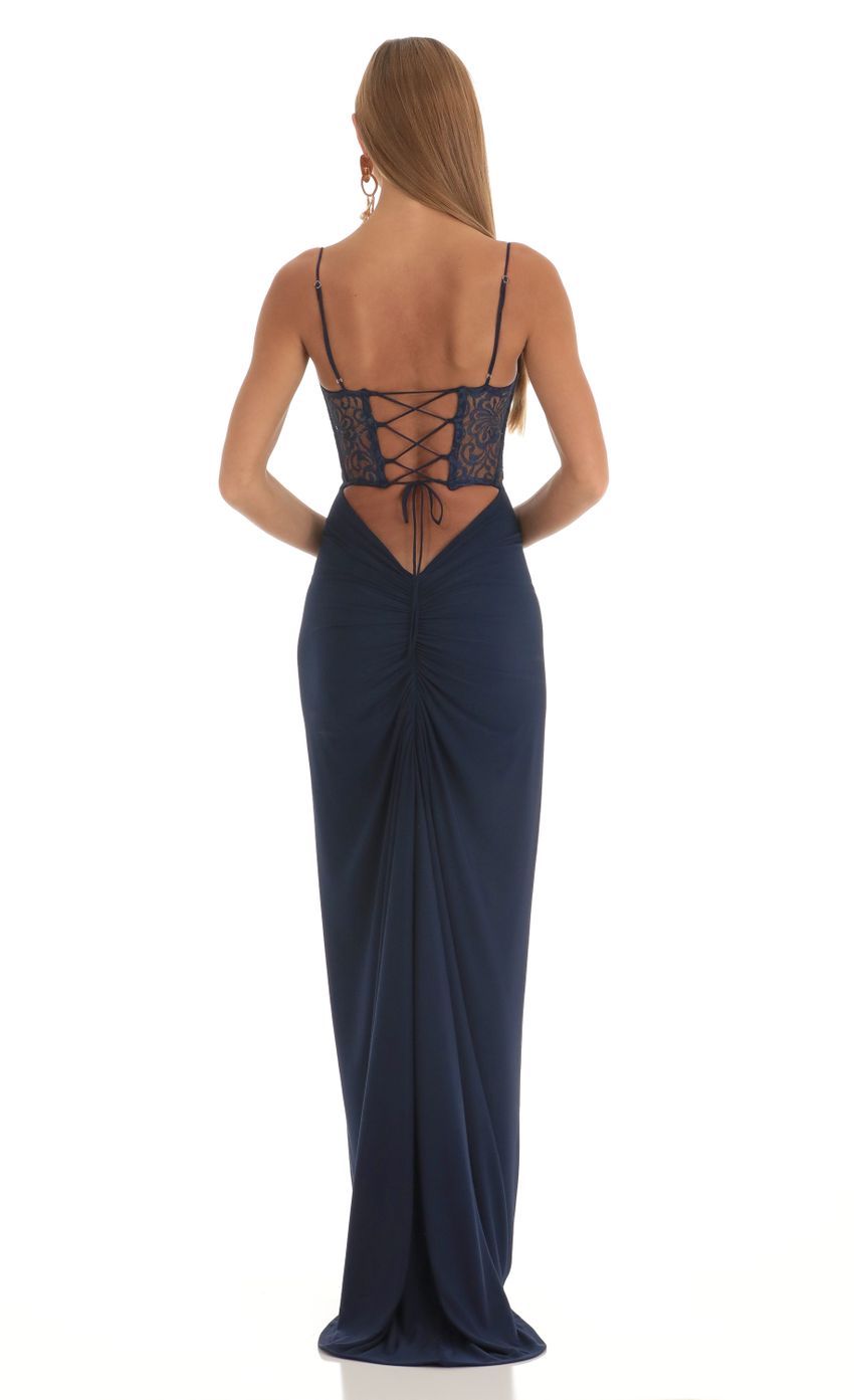 Lucy In The Sky Lace Shimmer Maxi Dress in Navy