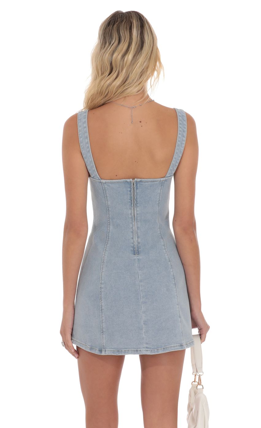 Lucy In The Sky Denim Striped Bow Dress in Light Blue
