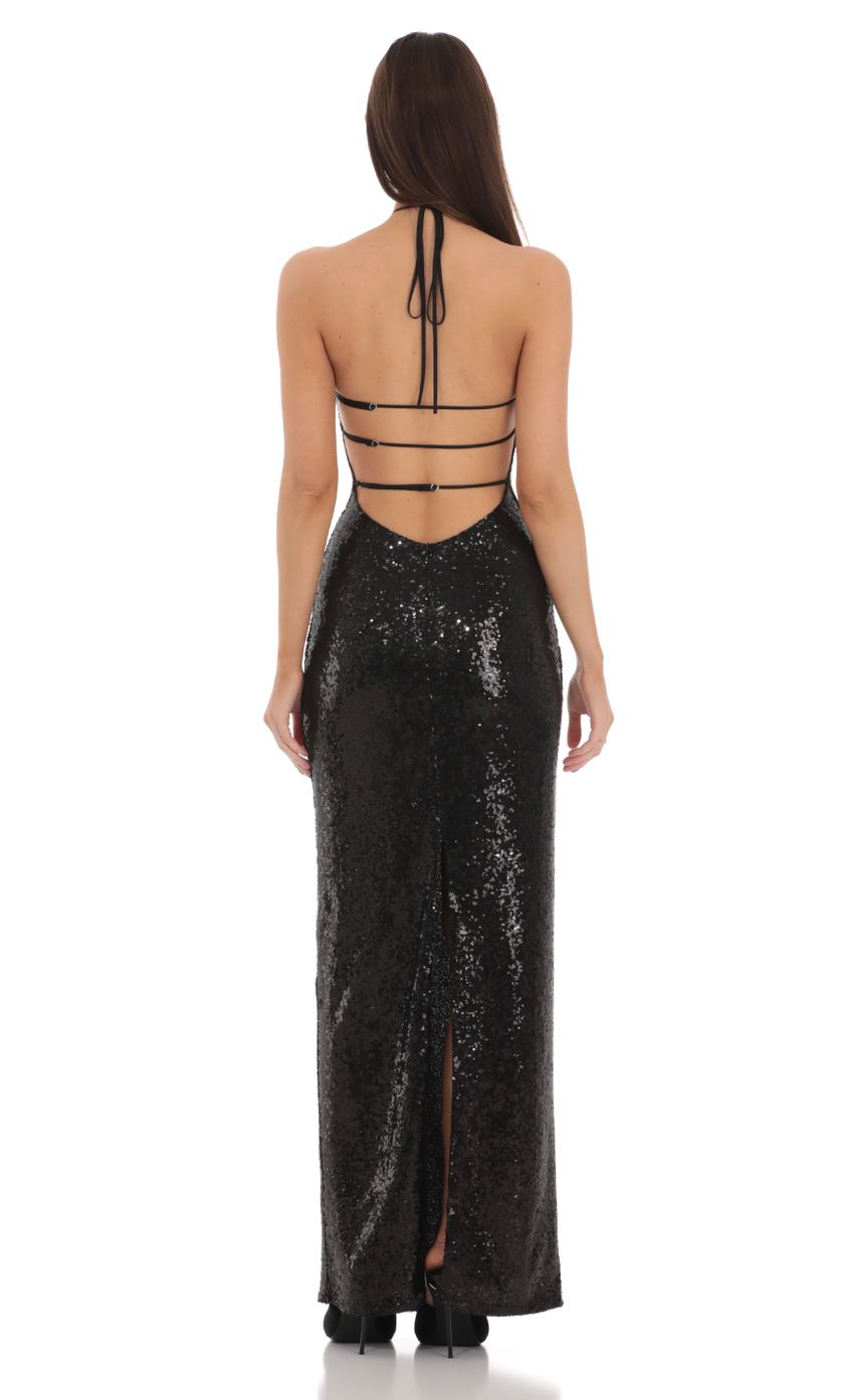 Lucy in the Sky Sequin Halter Maxi Dress in Black