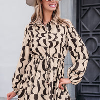 Cupshe Abstract Collared Long Sleeve Mini Dress