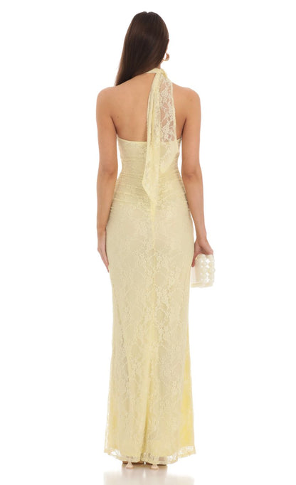 Lucy In The Sky Scarf Lace Maxi Dress in Yellow