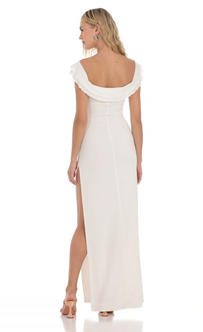 Lucy in the Sky Off Shoulder Twist Maxi Dress in White