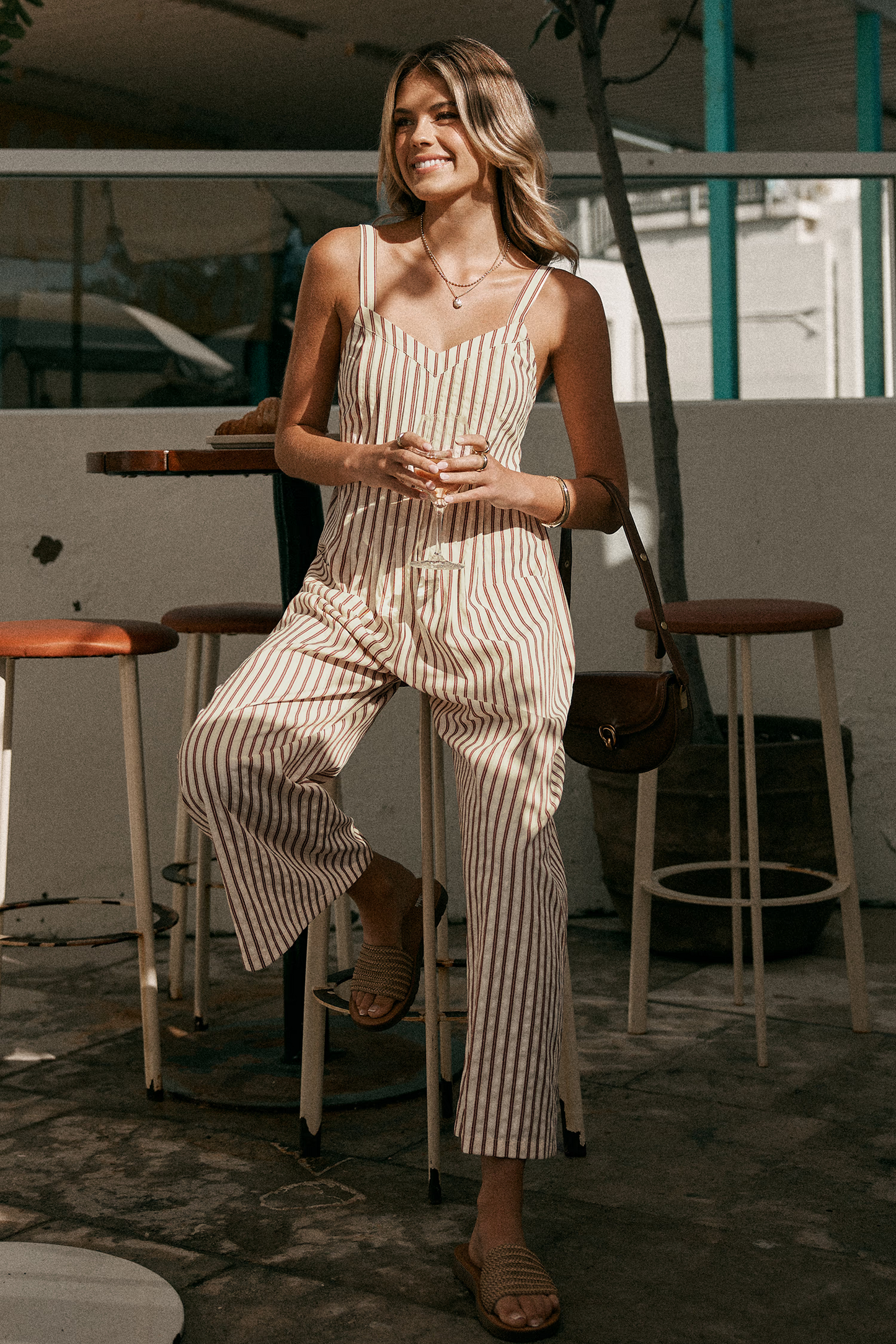 Cupshe Striped Sleeveless V-Neck Wide Leg Jumpsuit