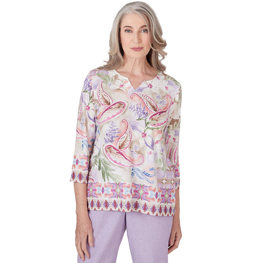 Alfred Dunner Women's Paisley Floral Border Top