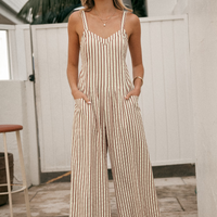 Cupshe Striped Sleeveless V-Neck Wide Leg Jumpsuit