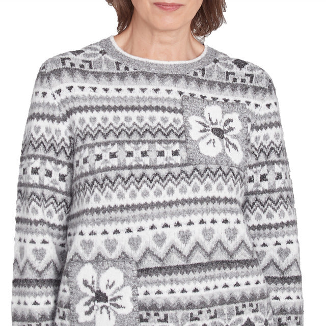 Alfred Dunner Women's Fairisle Biadere Patch Sweater