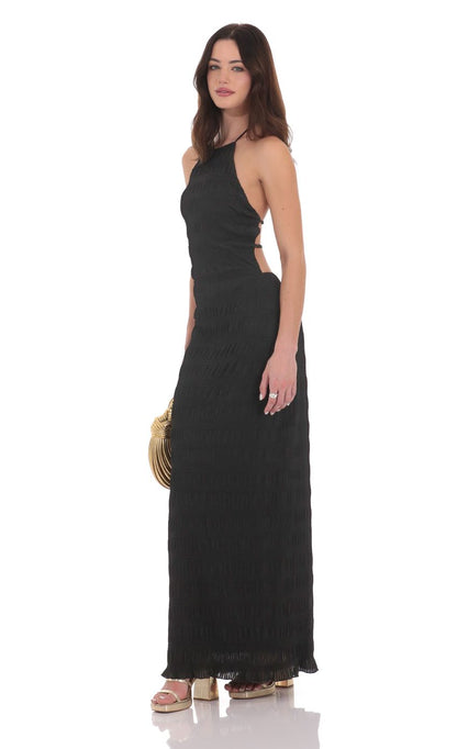 Lucy In The Sky Smocked Maxi Dress in Black