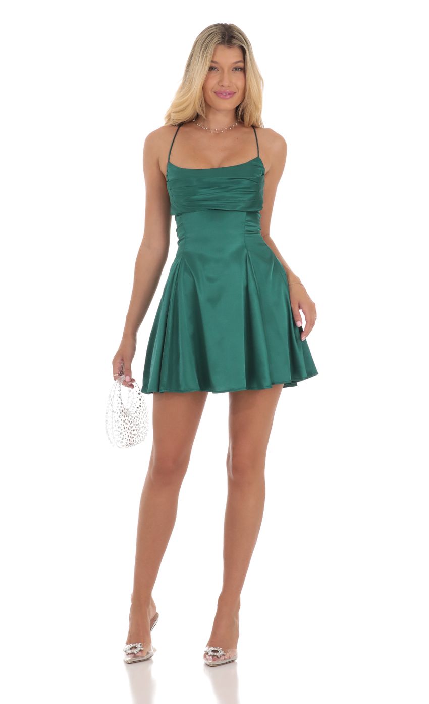 Lucy In The Sky Draped Satin A-Line Dress in Green