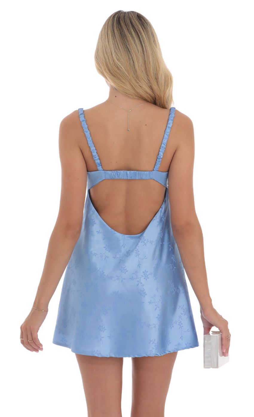 Lucy In The Sky Jacquard Babydoll Satin Dress in Blue