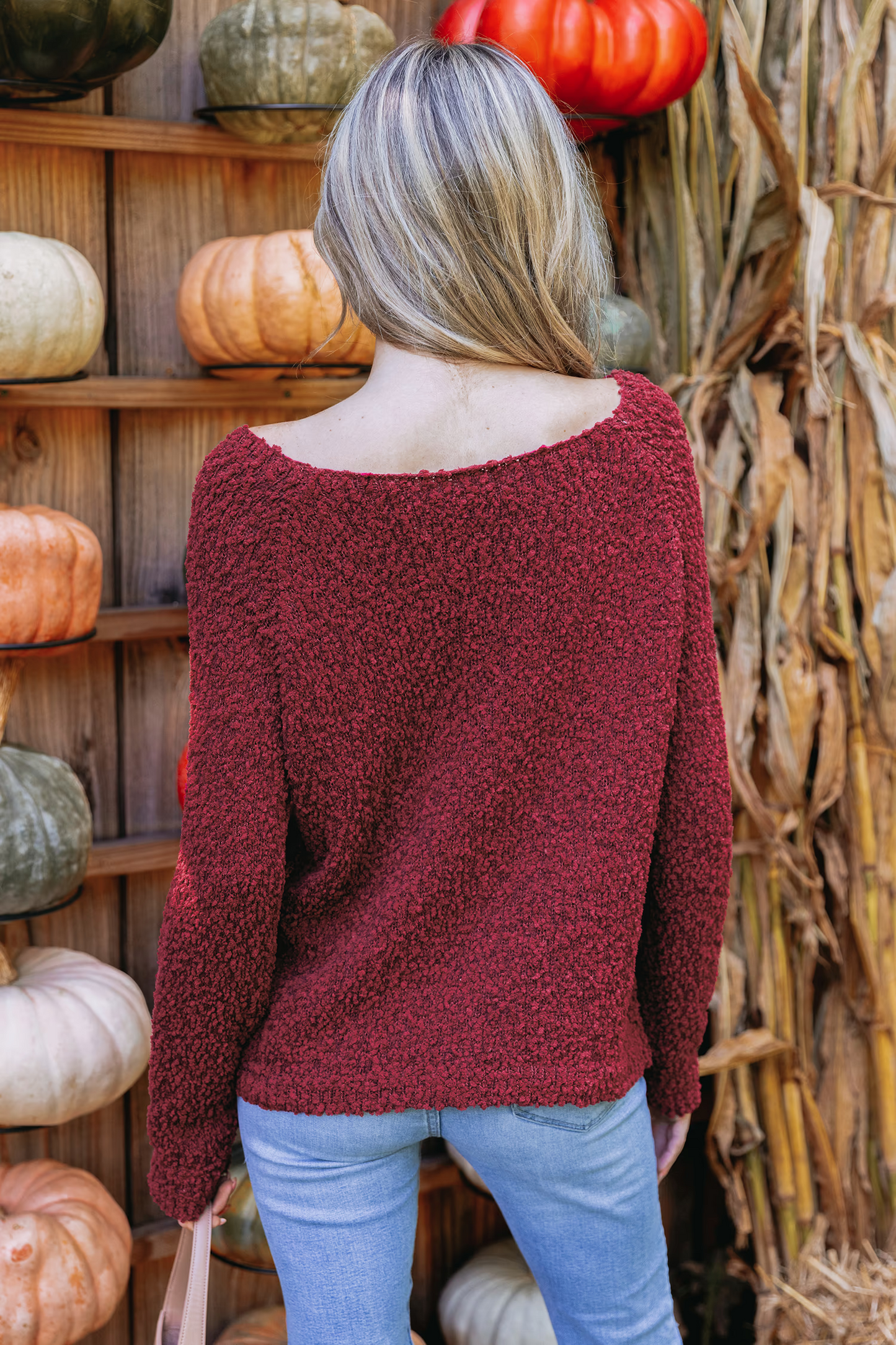 Cupshe Burgundy Popcorn Knit Sweater (x2)