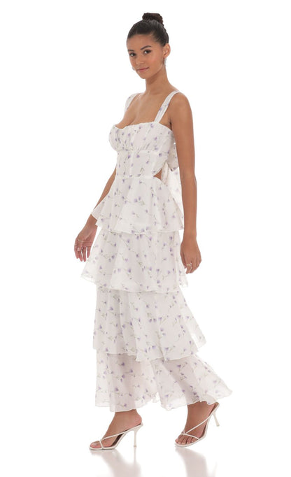 Lucy in the Sky Floral Ruffle Maxi Dress in White