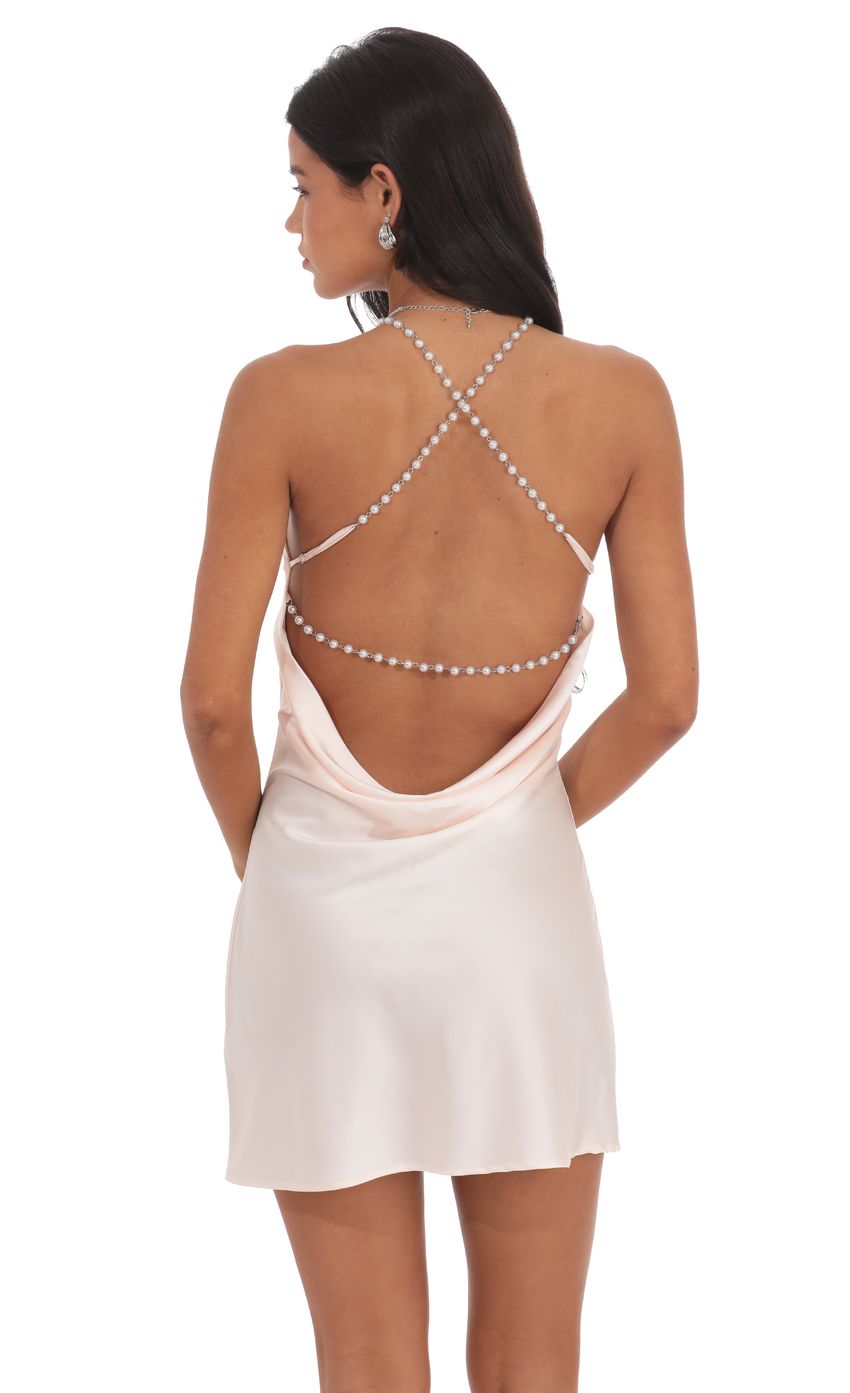 Lucy In The Sky Satin Pearl Halter Dress in Cream