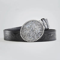 Ursime Western Retro PU Leather Floral Carved Belt