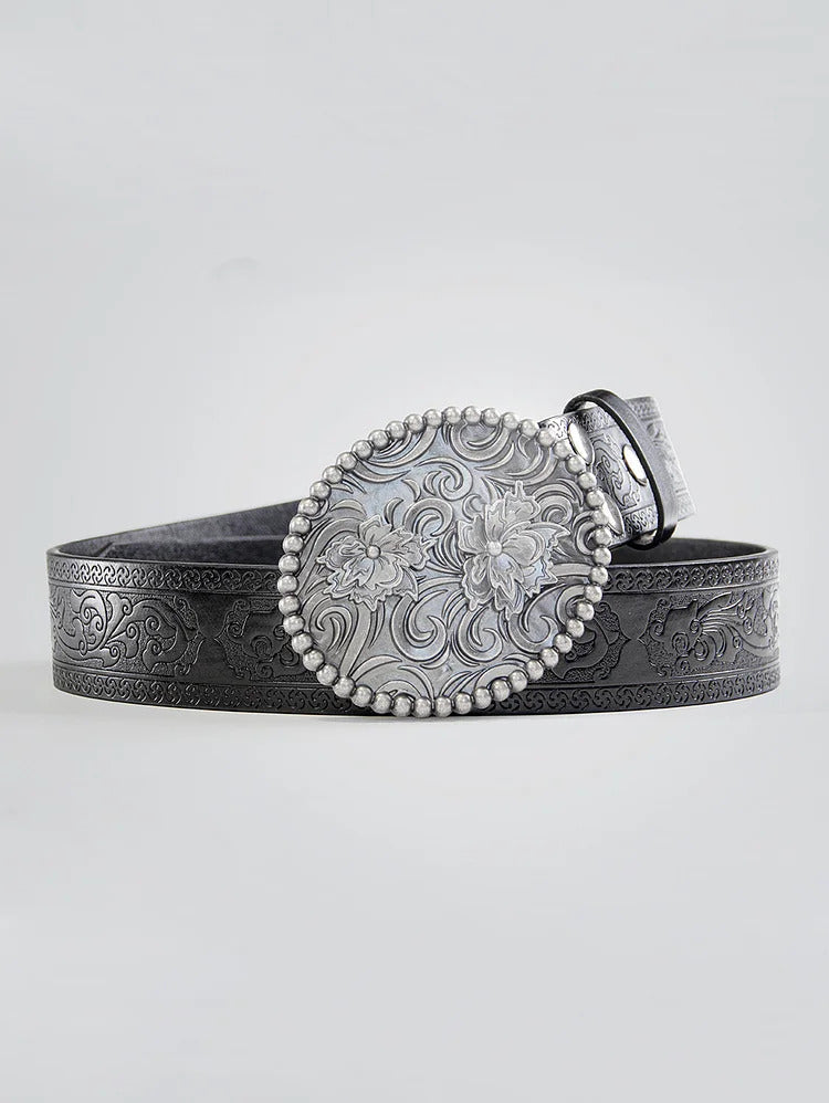 Ursime Western Retro PU Leather Floral Carved Belt