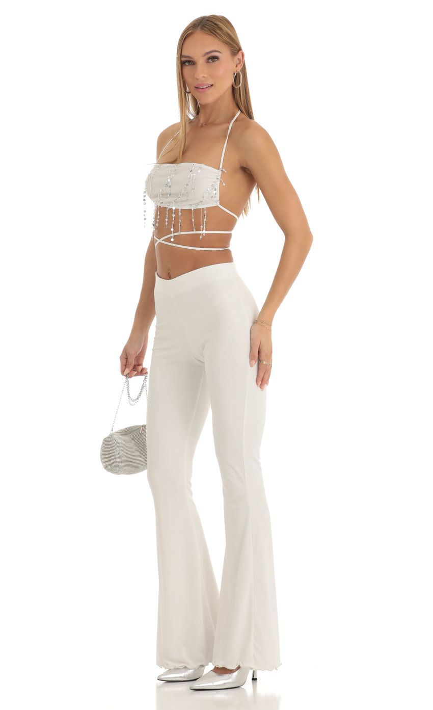 Lucy In The Sky Sequin Two Piece Pant Set in White