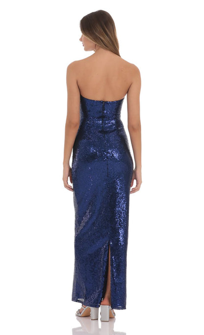 Lucy In The Sky Sequin Twist Cutout Maxi Dress in Navy
