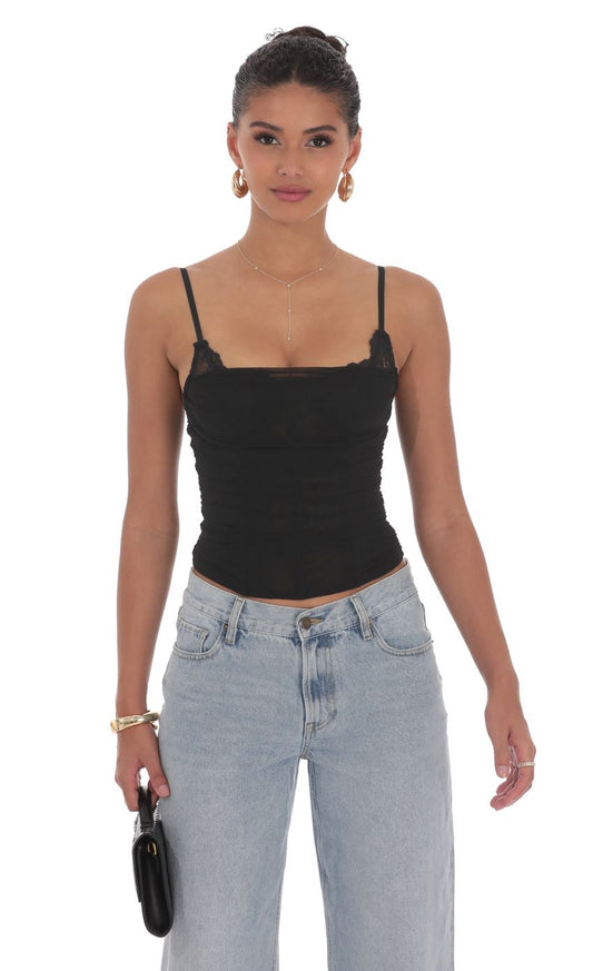 Lucy In The Sky Sheer Mesh Corset Top in Black