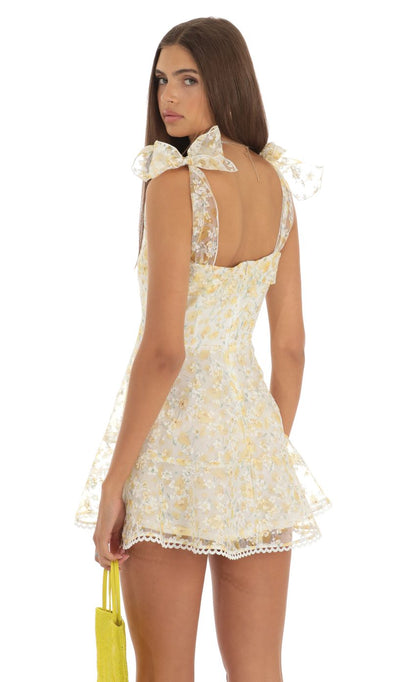 Lucy In The Sky Shimmer Yellow Floral Mini Dress in White