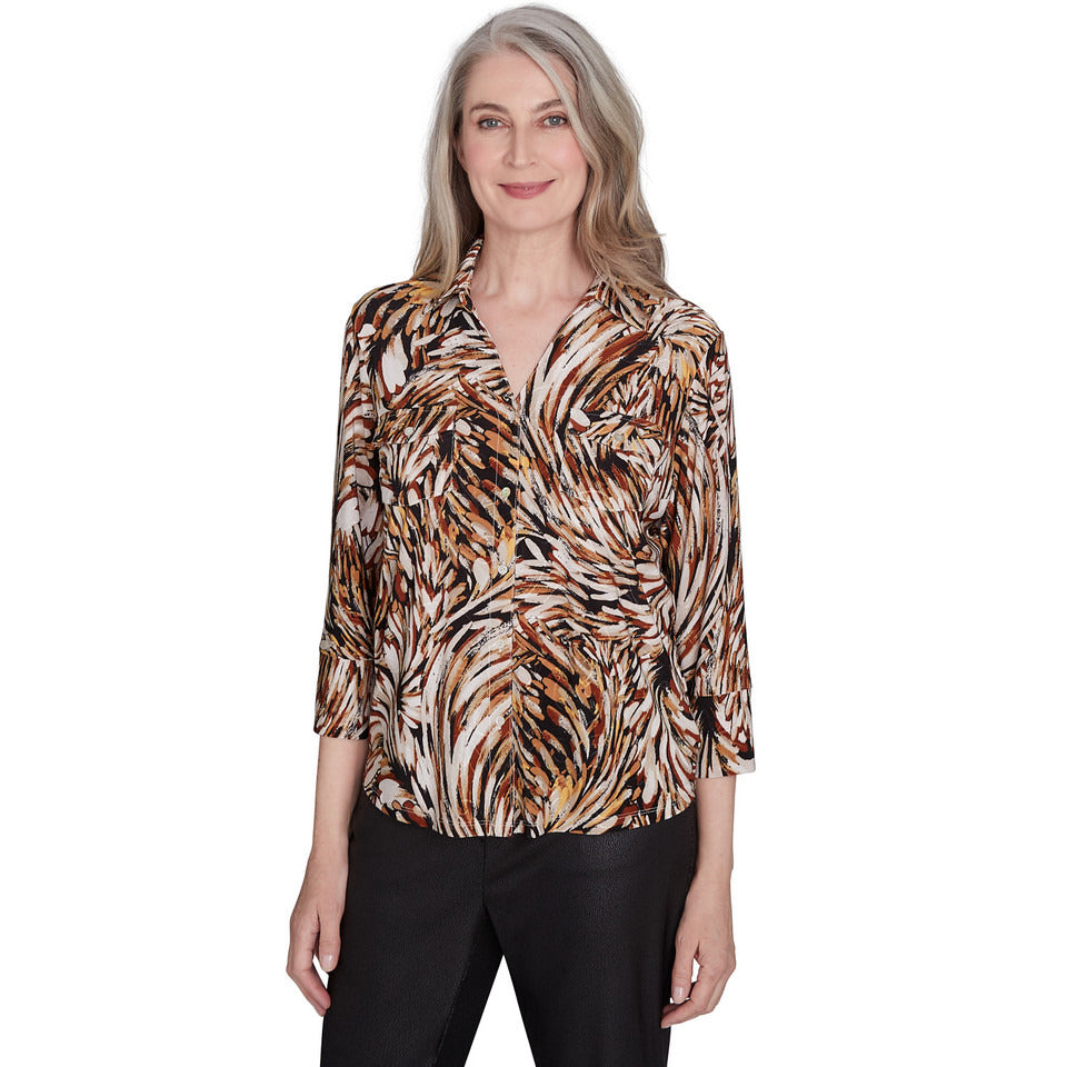 Alfred Dunner Women's Brushstroke Textured Button Down Top