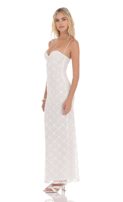Lucy In The Sky Sequin Floral Maxi Dress in White