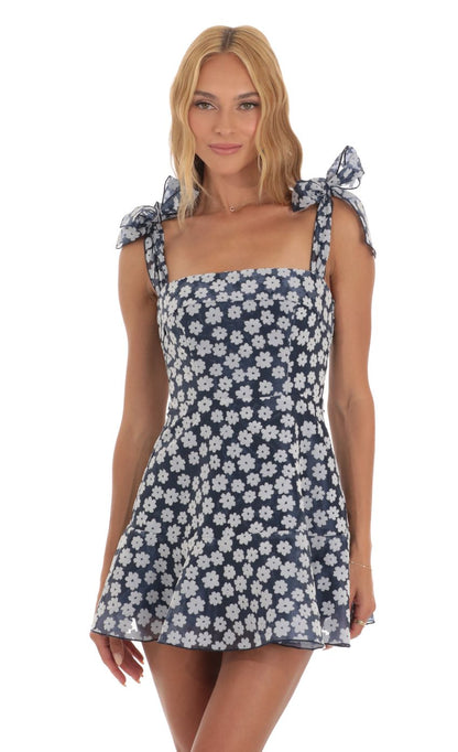 Lucy In The Sky Velvet Floral Mini Dress in Navy