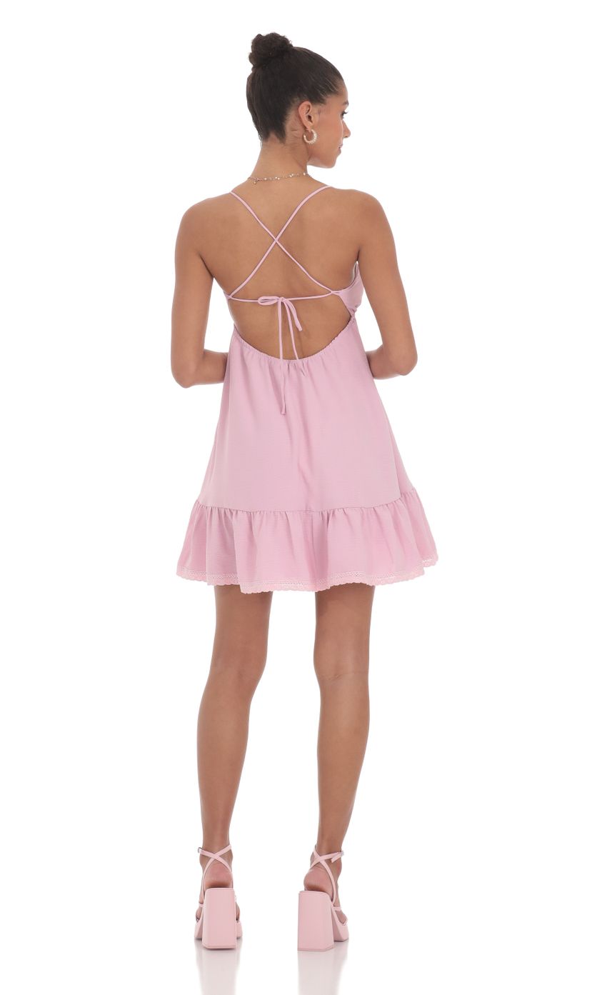 Lucy In The Sky Front Tie Babydoll Dress in Pink