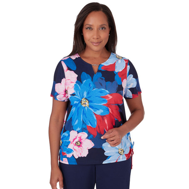 Alfred Dunner Women's Dramatic Flower Top With Ruching