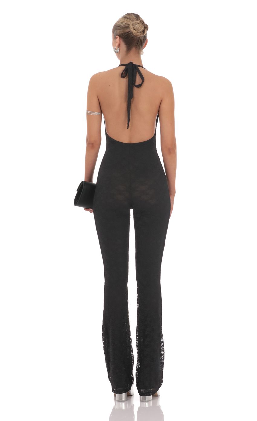 Lucy In The Sky Lace Halter Jumpsuit in Black