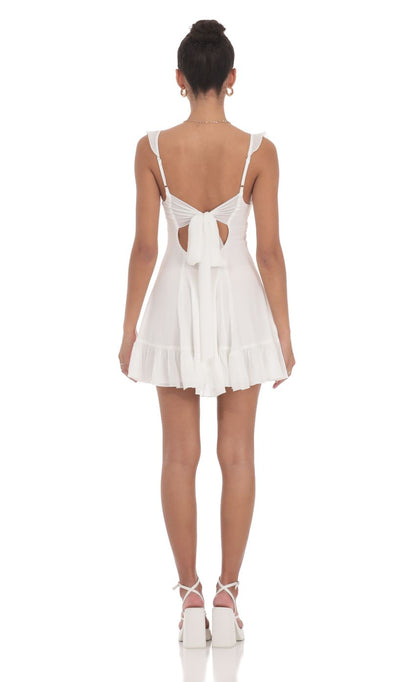 Lucy In The Sky Chiffon Ruffle Strap Dress in White