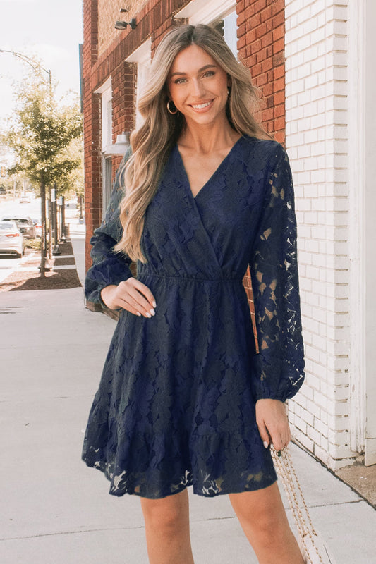 Cupshe Floral Contrast Lace Peasant Sleeve Mini Dress