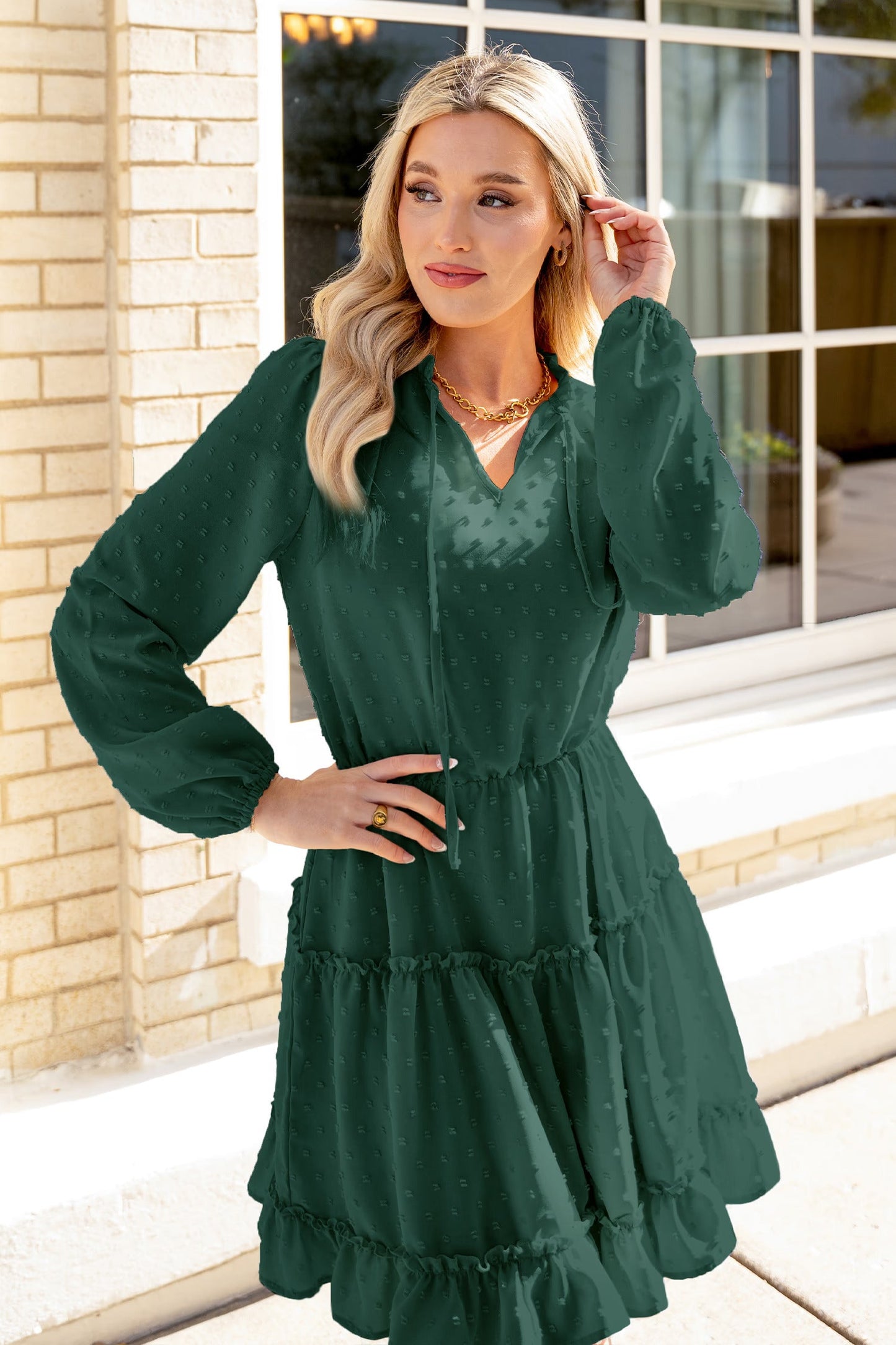 Cupshe Dark Teal Blouson Sleeve Dress