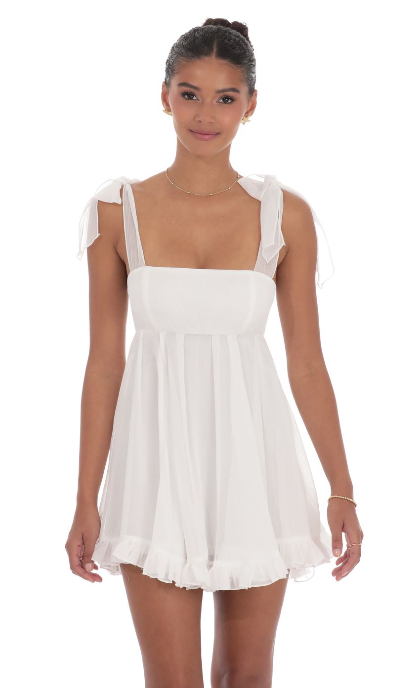 Lucy In The Sky Shimmer Ruffle Babydoll Dress in White