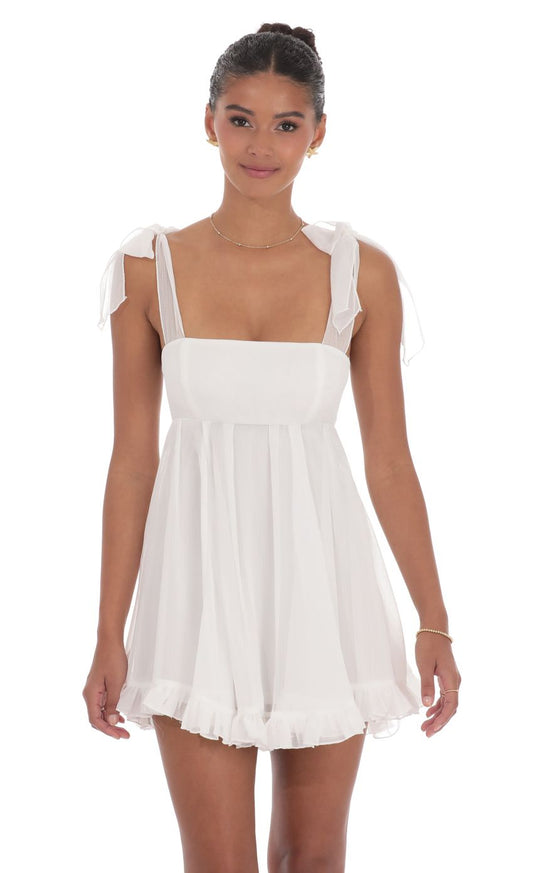 Lucy In The Sky Shimmer Ruffle Babydoll Dress in White