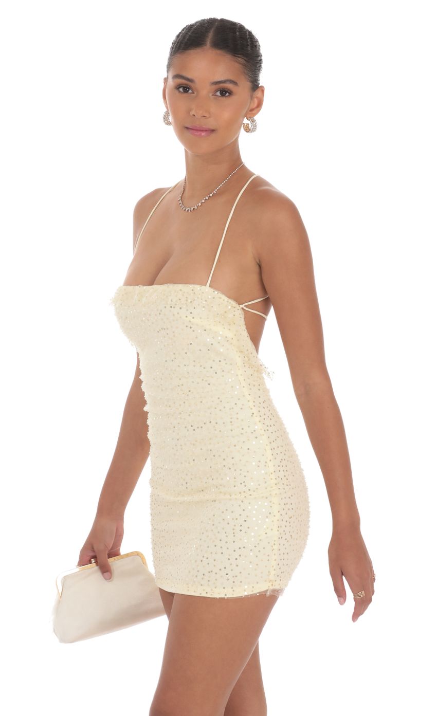 Lucy In The Sky Sequin Ruffle Mini Dress in Yellow