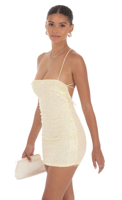 Lucy In The Sky Sequin Ruffle Mini Dress in Yellow
