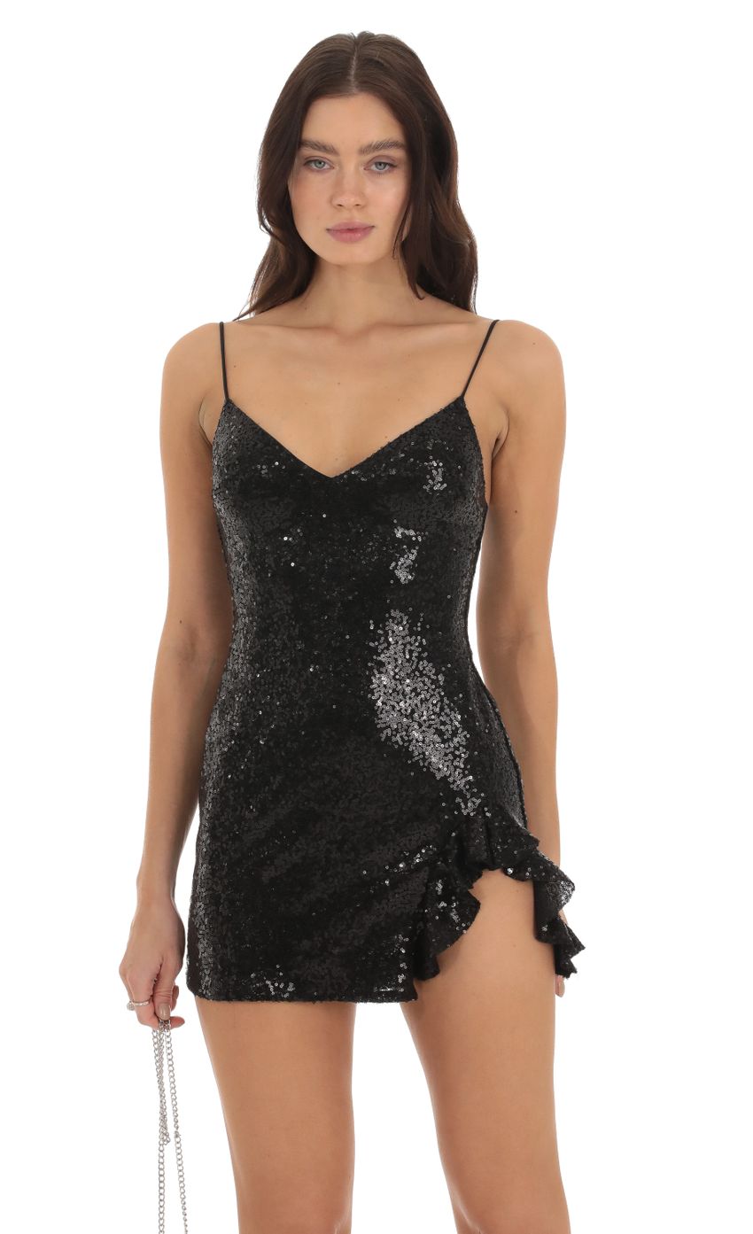 Lucy In The Sky Sequin V-Neck Dress in Black