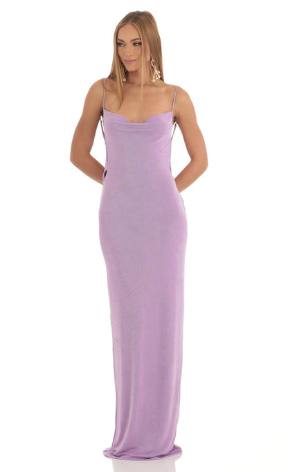 Lucy In The Sky Draped Back Maxi Dress in Purple